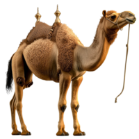 Standing camel with a harness and a brown coat png