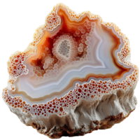 Beautiful agate geode with intricate red and white patterns png