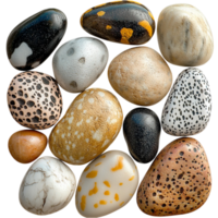 Collection of multicolored pebbles with unique patterns png
