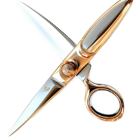 Shiny silver and gold scissors with sharp blades and an handle png
