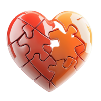 Red heart shaped puzzle with missing pieces and a glossy surface png