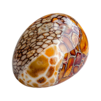 Polished oval gemstone with a mosaic of honey and white hexagonal patterns png