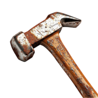 Old rusty hammer with a weathered handle and worn metal head png