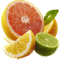 Juicy grapefruit lime and lemon slices covered in tiny droplets png
