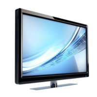 flatscreen television with a sleek black frame and blue display png