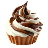 Chocolate and vanilla swirled cupcake with a creamy topping png