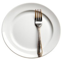 White ceramic plate with a fork placed on it png
