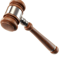 Wooden judge gavel with a polished handle and striking base png