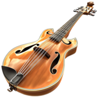 Beautiful wooden mandolin with a glossy finish and intricate strings png