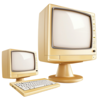 Vintage beige computer set with a large monitor and a keyboard png