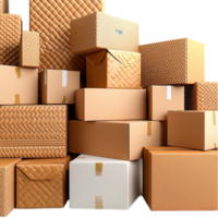 Stack of neatly arranged cardboard boxes in various sizes and shades png