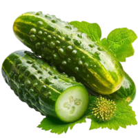 green cucumbers with a glossy surface and small water droplets png