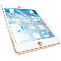 Gold framed tablet with a sleek design and a glossy touchscreen interface png