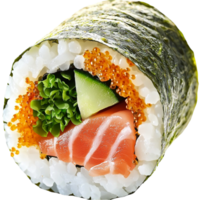 sushi roll wrapped in seaweed and filled with salmon and vegetables png