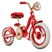 Shiny red tricycle with a retro design and metal frame png