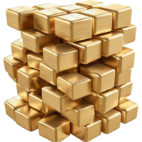 Intricate structure of stacked golden cubes forming a geometric pattern png