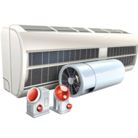 Wall mounted air conditioner with an open cooling system and control buttons png