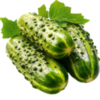 green cucumbers with a textured skin and leafy stems attached png
