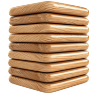 Neatly stacked wooden biscuits with a light brown textured surface png