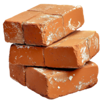 Stack of weathered red bricks with chipped edges and a rough texture png
