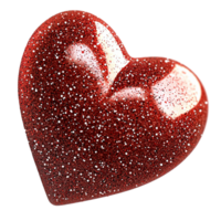 Sparkling red heart with a glossy glittery surface and curved edges png