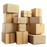 Stack of cardboard boxes in different sizes arranged in a neat pile png