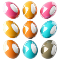 Collection of colorful glossy eggs arranged in a pattern png