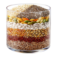 glass filled with layers of mixed grains and seeds png