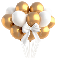 Cluster of gold and white balloons a bow at the base png