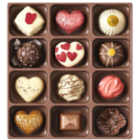 Box of assorted chocolates intricate patterns and flavors png