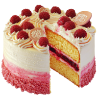 layered raspberry cake topped berries and cream png