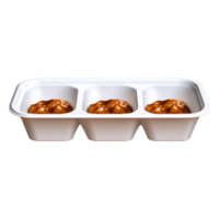 White Styrofoam Tray with Three Compartments Filled with Sauce png