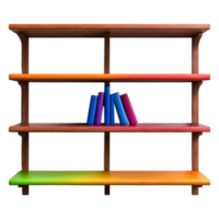 Colorful Wooden Bookshelf with Stacked Books in Vibrant Display png
