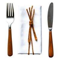 Elegant Table Setting with Fork Knife and Wrapped Napkin Display png