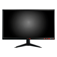 Modern Black Monitor on Stand with Red Buttons and Display Screen png
