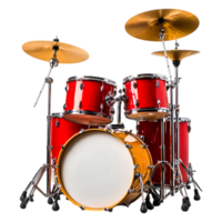 Vibrant Red Drum Set with Golden Cymbals on png