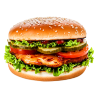 Fresh and Delicious Chicken Burger with Lettuce and Pickles png