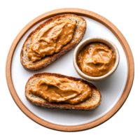 Delicious Toast with Creamy Peanut Butter on Wooden Plate png