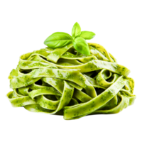 Fresh Green Fettuccine Pasta with Basil Herb Garnish on png