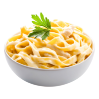 Creamy Fettuccine Pasta Dish with Fresh Herb Garnish in Bowl png