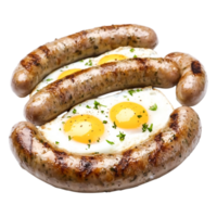 Grilled Sausages and Fried Eggs Plate with Garnish png