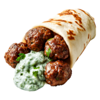 Fresh Meatballs Wrapped in Bread with Green Sauce and Herbs png