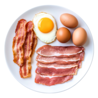 Delicious Breakfast Plate with Eggs, Bacon, and Ham on White Dish png