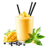Refreshing Mango Smoothie with Mint and Blueberries in Glass png