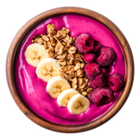 Colorful Smoothie Bowl with Banana, Raspberry and Granola Toppings png