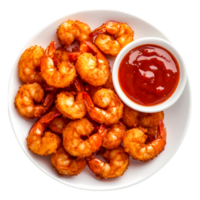 Crispy Fried Shrimp Served with Tangy Red Dipping Sauce png