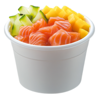 Fresh Salmon Sashimi with Mango and Cucumber in Takeout Container png