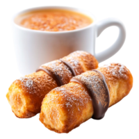 Delicious Pastry Rolls with Chocolate and Hot Coffee in Background png