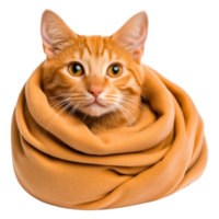 Orange Cat Wrapped in Soft Cozy Blanket, Relaxed and Comfortable Look png