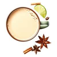 Warm Beverage with Lime Slice, Cinnamon Sticks, and Star Anise Spices png